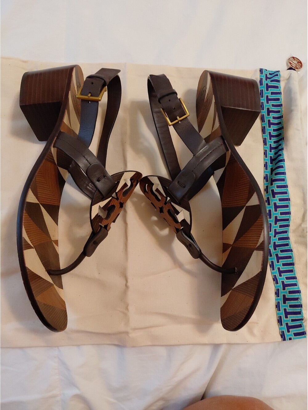 Tory Burch Miller Stacked Heel Sandals size 8.5 EUC Multicolor #403 - Picture 4 of 10